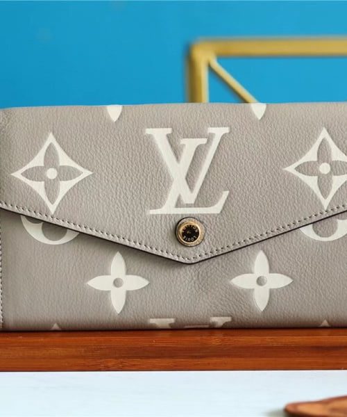 1:1 Replica Louis Vuitton Sarah Wallet Monogram Empreinte Tourterelle Gray / Cream For Women, Women's Wallets 7.5in/19cm LV M81049