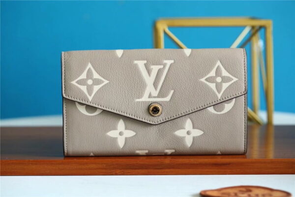 1:1 Replica Louis Vuitton Sarah Wallet Monogram Empreinte Tourterelle Gray / Cream For Women, Women's Wallets 7.5in/19cm LV M81049
