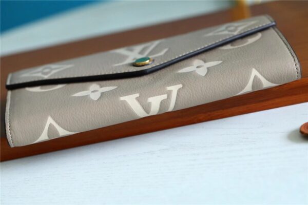 1:1 Replica Louis Vuitton Sarah Wallet Monogram Empreinte Tourterelle Gray / Cream For Women, Women's Wallets 7.5in/19cm LV M81049