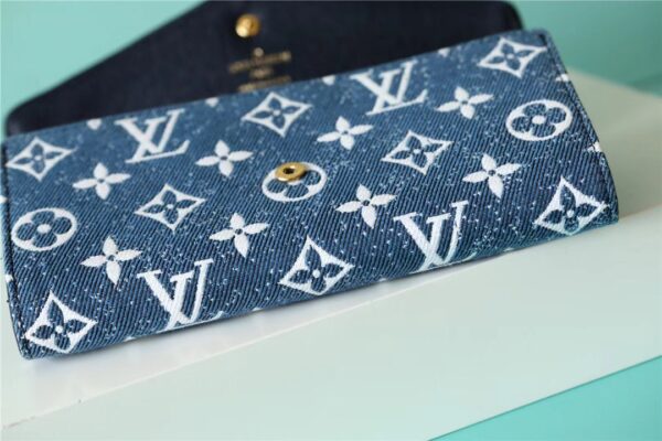 1:1 Replica Louis Vuitton Sarah Wallet Monogram Jacquard Denim Navy Blue For Women, Women's Wallets 7.5in/19cm LV 