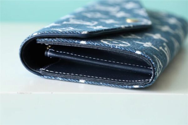 1:1 Replica Louis Vuitton Sarah Wallet Monogram Jacquard Denim Navy Blue For Women, Women's Wallets 7.5in/19cm LV 