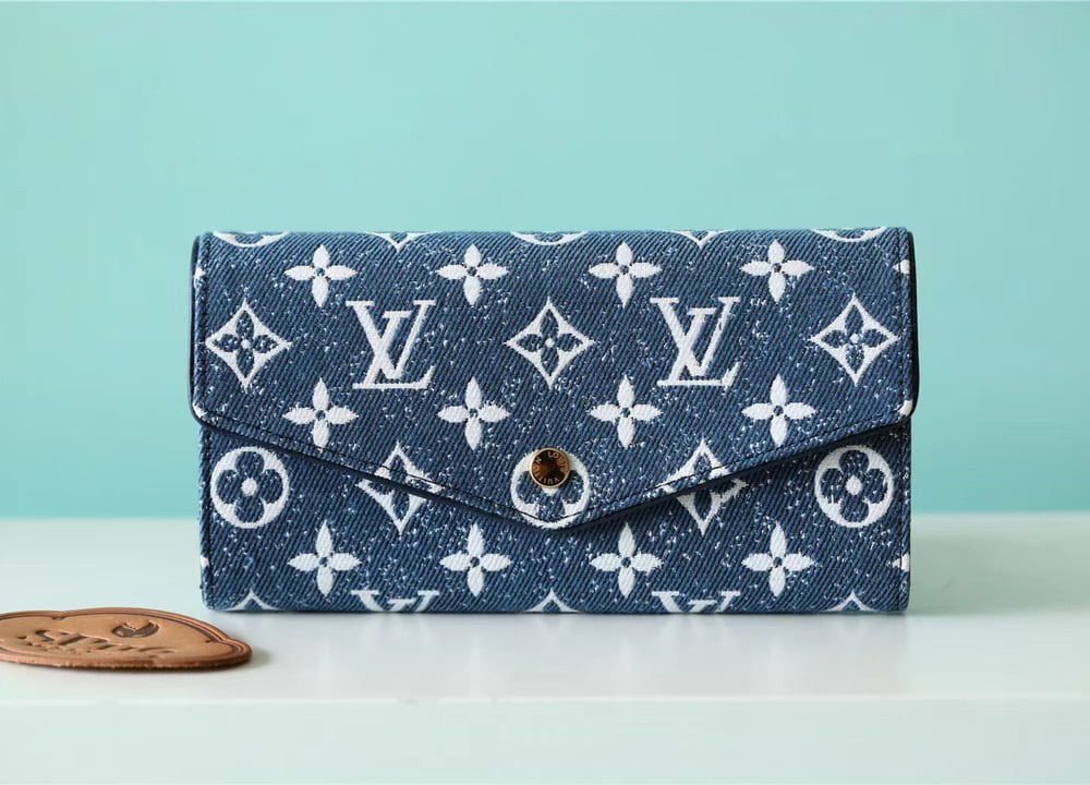 1:1 Replica Louis Vuitton Sarah Wallet Monogram Jacquard Denim Navy Blue For Women, Women's Wallets 7.5in/19cm LV