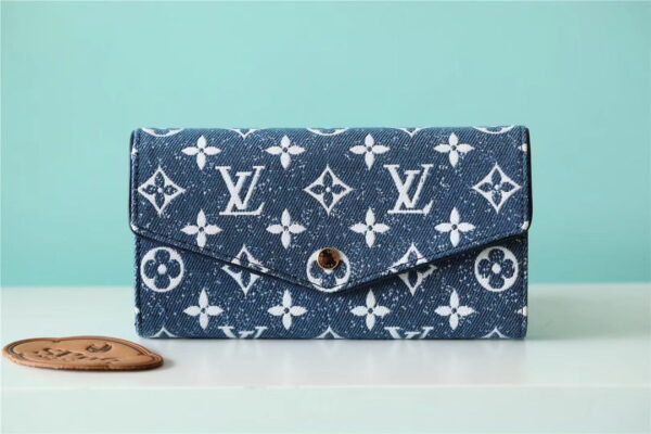1:1 Replica Louis Vuitton Sarah Wallet Monogram Jacquard Denim Navy Blue For Women, Women's Wallets 7.5in/19cm LV 