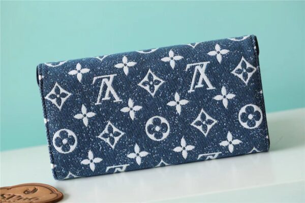 1:1 Replica Louis Vuitton Sarah Wallet Monogram Jacquard Denim Navy Blue For Women, Women's Wallets 7.5in/19cm LV 