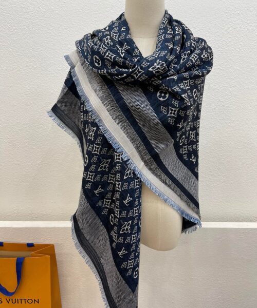 Louis Vuitton Since 1854 Monogram Shawl Scarf MP2821 Blue 56in/142cm 