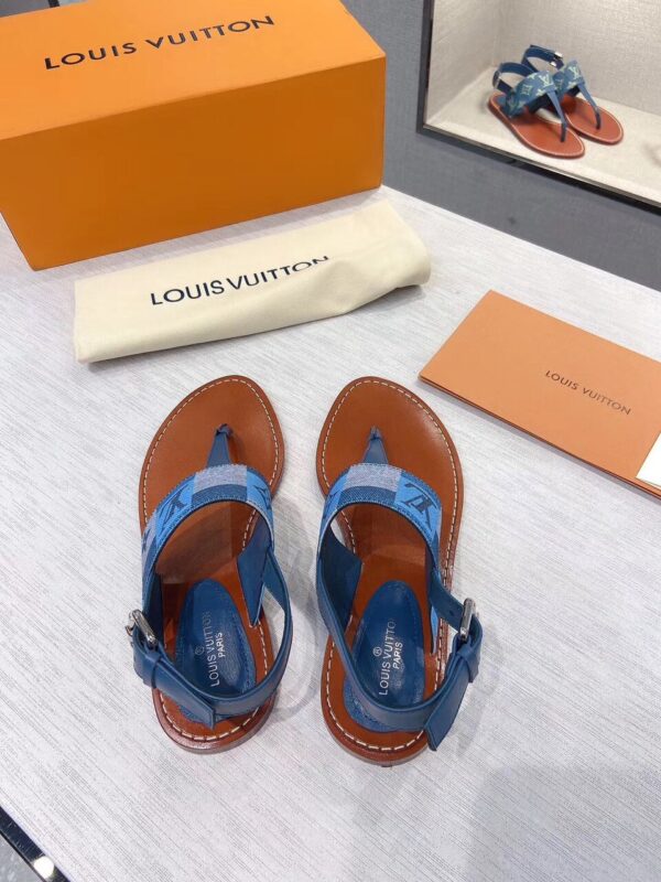 Louis Vuitton Starboard Flat Thong Sandal Monogram Denim Blue For Women LV