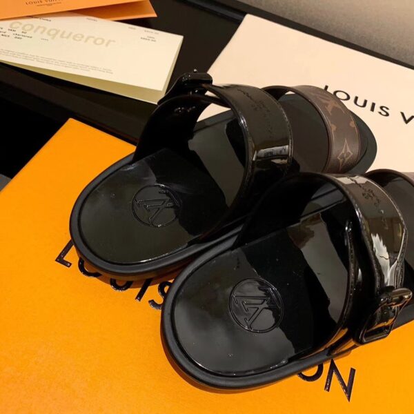 Louis Vuitton Sunbath Flat Mule Shiny Rubber Black For Women LV