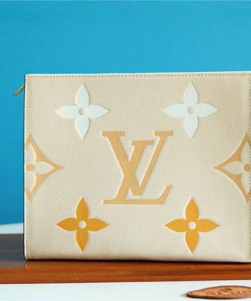 1:1 Replica Louis Vuitton Toiletry Pouch 26 Monogram Empreinte Yellow For Women, Women's Wallets 9.8in/25cm LV M80504