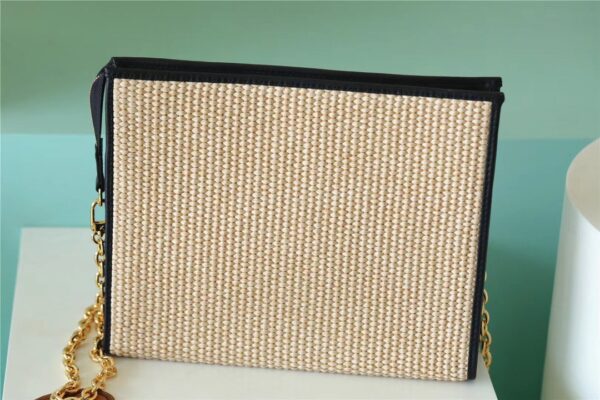 1:1 Replica Louis Vuitton Toiletry Pouch on Chain Raffia Natural /Black For Women, Women's Wallets 9.8in/25cm LV M81366