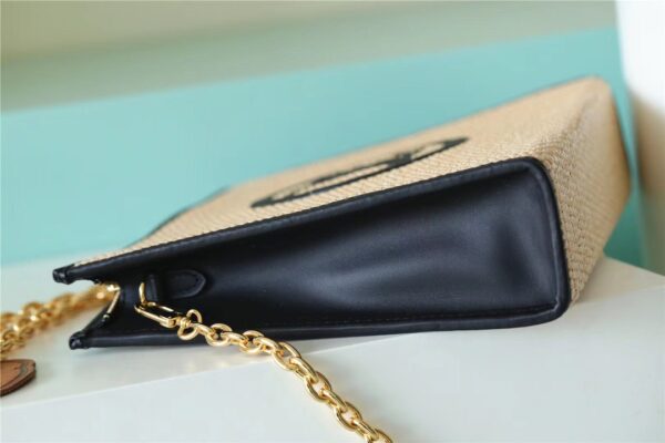 1:1 Replica Louis Vuitton Toiletry Pouch on Chain Raffia Natural /Black For Women, Women's Wallets 9.8in/25cm LV M81366