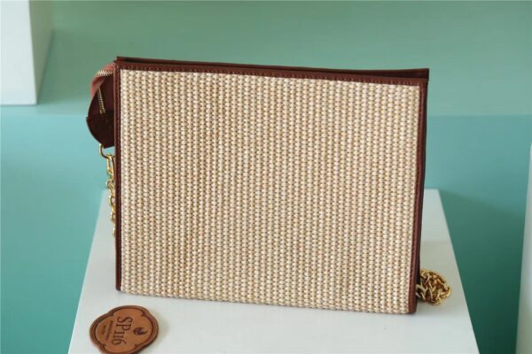 1:1 Replica Louis Vuitton Toiletry Pouch on Chain Raffia Natural /Ceramel Brown  For Women, Women's Wallets 9.8in/25cm LV