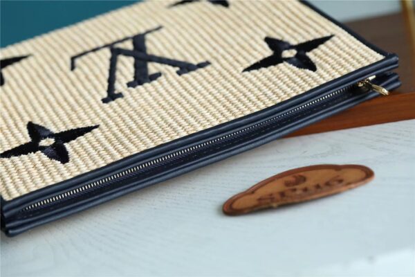 1:1 Replica Louis Vuitton Toiletry Pouch Raffia Natural /Black For Women, Women's Wallets 9.8in/25cm LV