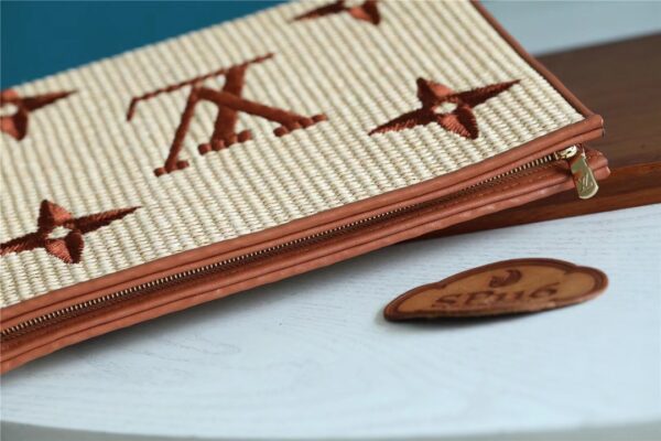 1:1 Replica Louis Vuitton Toiletry Pouch Raffia Natural /Caramel Brown For Women, Women's Wallets 9.8in/25cm LV