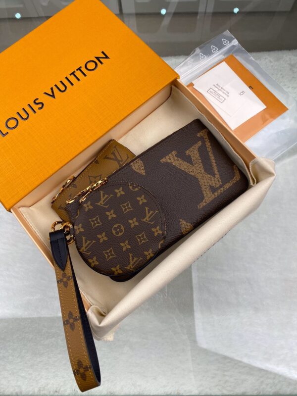 1:1 Replica Louis Vuitton Trio Pouch Monogram Giant/ Monogram Reverse/ Monogram Canvas Pink For Women, Women's Wallets 7.7in/19.5cm LV M68756