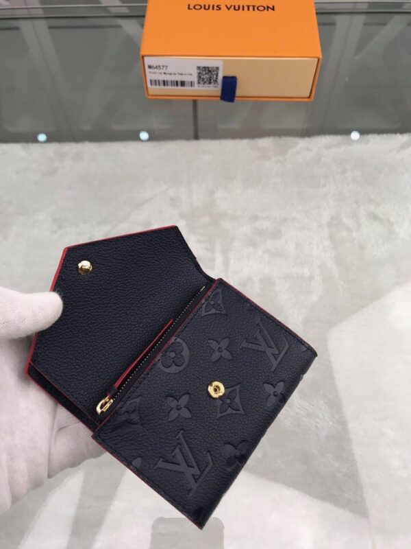 1:1 Replica Louis Vuitton Victorine Wallet Monogram Empreinte Navy Blue/ Red For Women, Women's Wallets 4.7in/12cm LV M64577