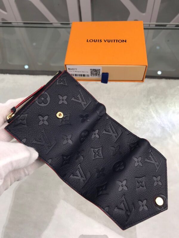 1:1 Replica Louis Vuitton Victorine Wallet Monogram Empreinte Navy Blue/ Red For Women, Women's Wallets 4.7in/12cm LV M64577
