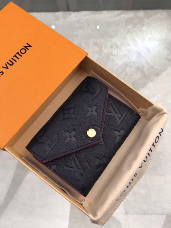 1:1 Replica Louis Vuitton Victorine Wallet Monogram Empreinte Navy Blue/ Red For Women, Women's Wallets 4.7in/12cm LV M64577