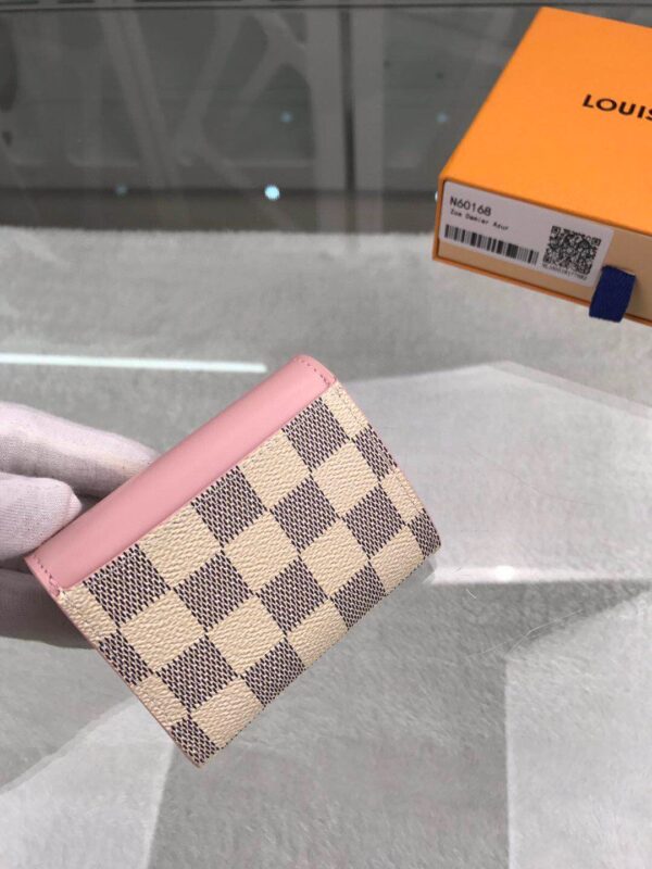 1:1 Replica Louis Vuitton Zóe Wallet Combines Damier Azur Canvas Rose Ballerine Pink For Women, Women's Wallet 10cm LV N60168