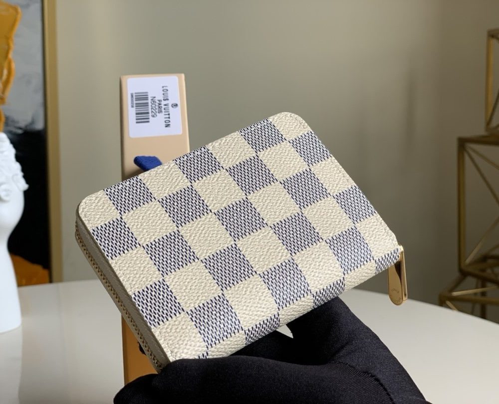 1:1 Replica Louis Vuitton Zippy Coin Purse In Damier Azur Canvas White For Women, Women's Wallet 11cm LV N60229