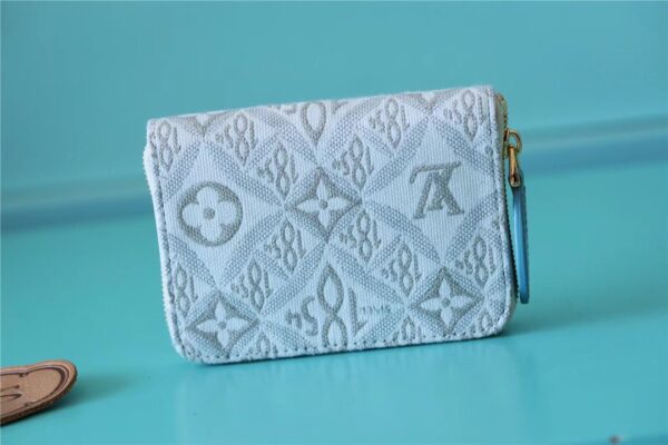 1:1 Replica Louis Vuitton Zippy Coin Purse Since 1854 Jacquard Canvas Ecru Blue For Women, Women's Wallets 4.3in/11cm LV 