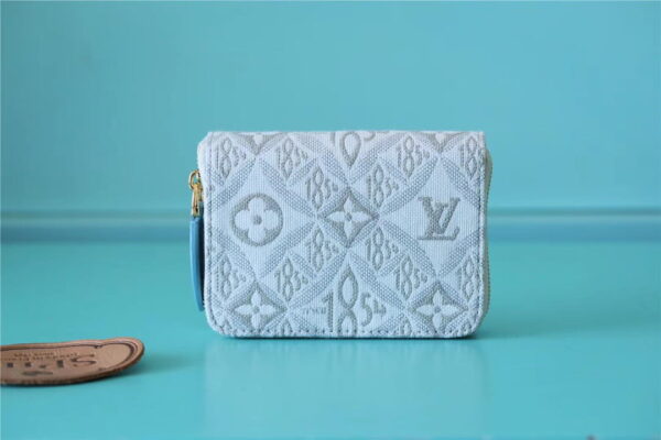 1:1 Replica Louis Vuitton Zippy Coin Purse Since 1854 Jacquard Canvas Ecru Blue For Women, Women's Wallets 4.3in/11cm LV 