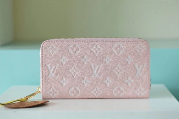 1:1 Replica Louis Vuitton Zippy Wallet Monogram Empreinte Pink / Beige / Yellow For Women, Women's Wallets 7.7n/19.5cm LV M81279