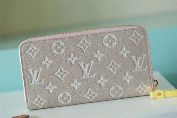 1:1 Replica Louis Vuitton Zippy Wallet Monogram Empreinte Pink / Beige / Yellow For Women, Women's Wallets 7.7n/19.5cm LV M81279