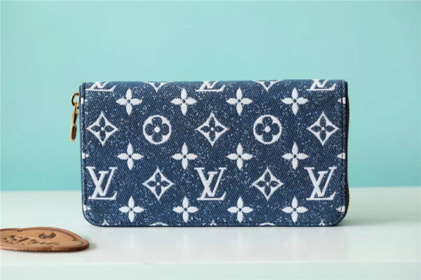 1:1 Replica Louis Vuitton Zippy Wallet Monogram Jacquard Denim Navy Blue For Women, Women's Wallets 7.7in/19.5cm LV 