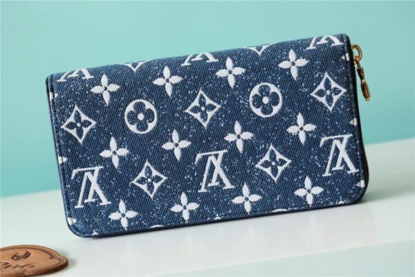 1:1 Replica Louis Vuitton Zippy Wallet Monogram Jacquard Denim Navy Blue For Women, Women's Wallets 7.7in/19.5cm LV 