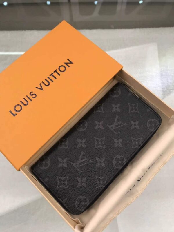 1:1 Replica Louis Vuitton Zippy Wallet Vertical Canvas Black For Men, Men's Wallet 7.9in/20cm LV M62295