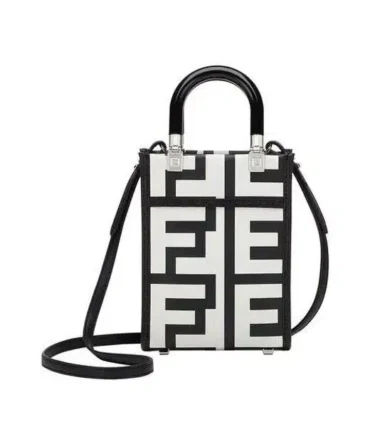 1:1 Replica Mini Sunshine Shopper Two-Tone Mini Bag Black And White For Women 7in/18cm