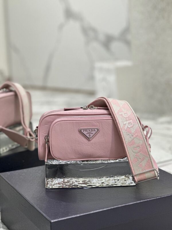 Nappa Antique Multi-Pocket Shoulder Bag In Grey/Black/Pink For Women 8.6 in/ 22cm 1BH198_UVL_F0480_V_4OO