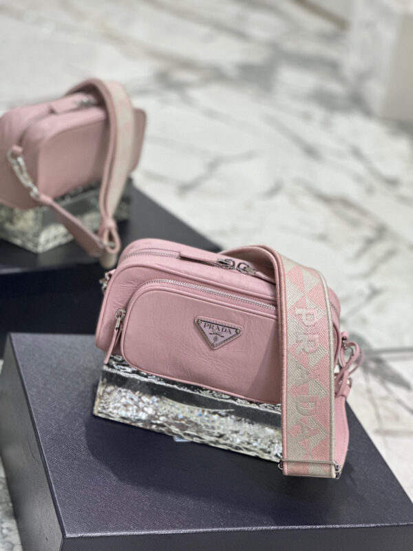 Nappa Antique Multi-Pocket Shoulder Bag In Grey/Black/Pink For Women 8.6 in/ 22cm 1BH198_UVL_F0480_V_4OO