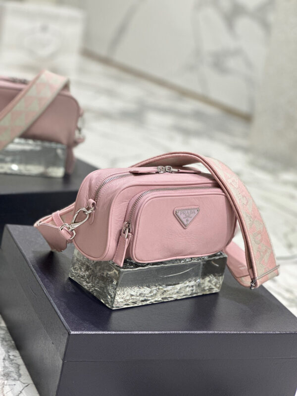Nappa Antique Multi-Pocket Shoulder Bag In Grey/Black/Pink For Women 8.6 in/ 22cm 1BH198_UVL_F0480_V_4OO
