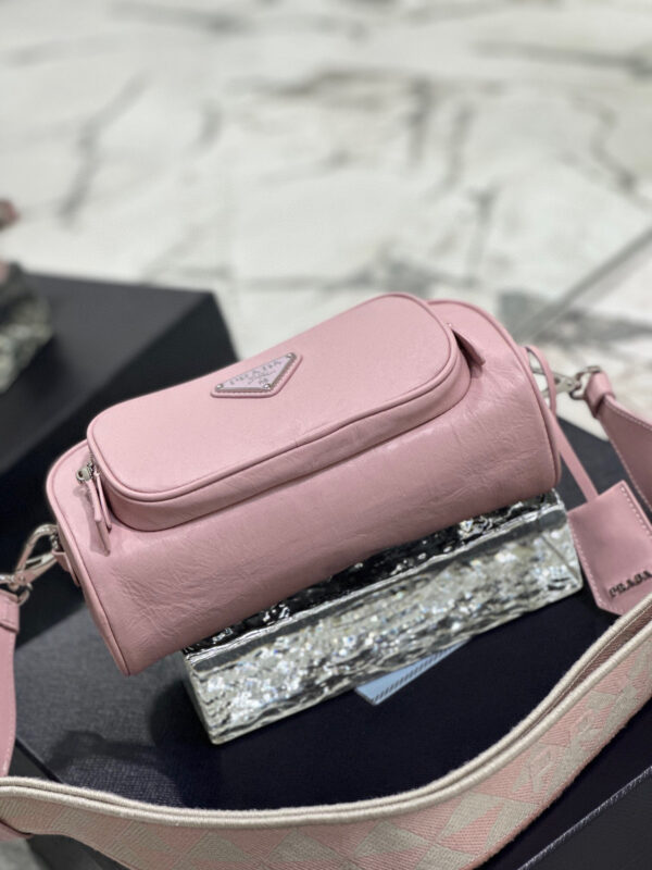 Nappa Antique Multi-Pocket Shoulder Bag In Grey/Black/Pink For Women 8.6 in/ 22cm 1BH198_UVL_F0480_V_4OO