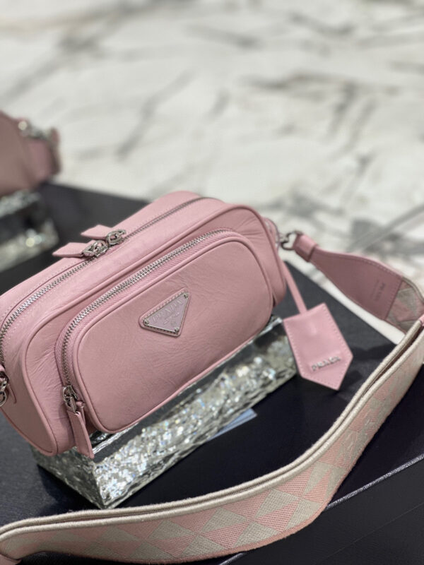 Nappa Antique Multi-Pocket Shoulder Bag In Grey/Black/Pink For Women 8.6 in/ 22cm 1BH198_UVL_F0480_V_4OO