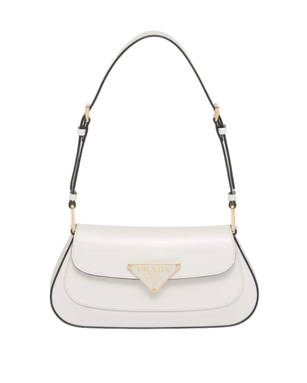 Prada Brushed Leather Shoulder White Bag For Women 1BD345_ZO6_F02EU_V_HTO- 24 Cm/ 9.4 Inches