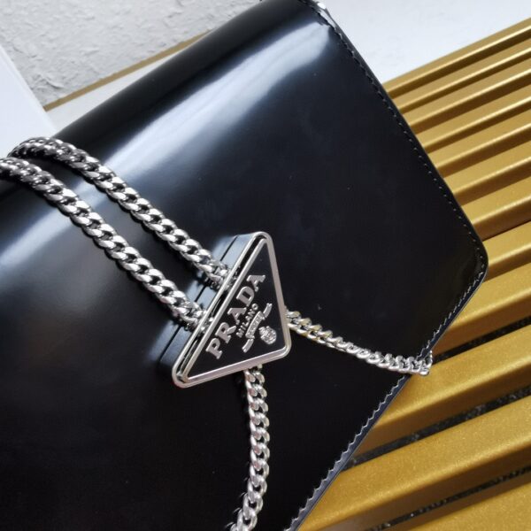 Prada Brushed Shoulder Bag Black For Women, Women's Bags 6.7in/17cm
