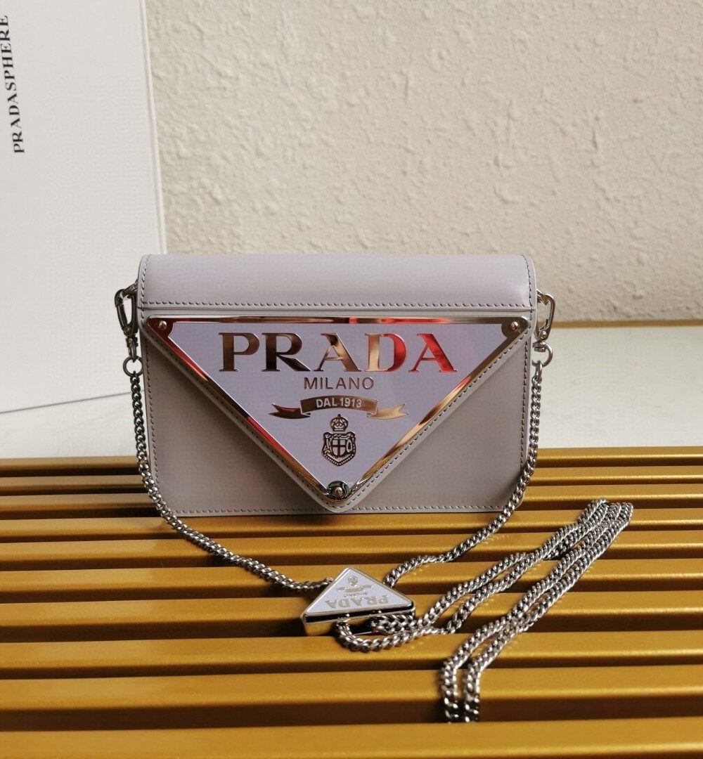 Prada Brushed Shoulder Bag Grey For Women, Women's Bags 6.7in/17cm