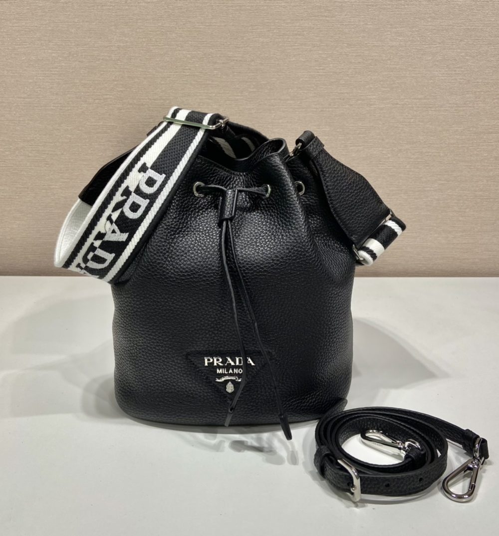 Prada Bucket Bag Black For Women, Women's Bags 9.8in/25cm 1BE060_2DKV_F0002_V_3OO