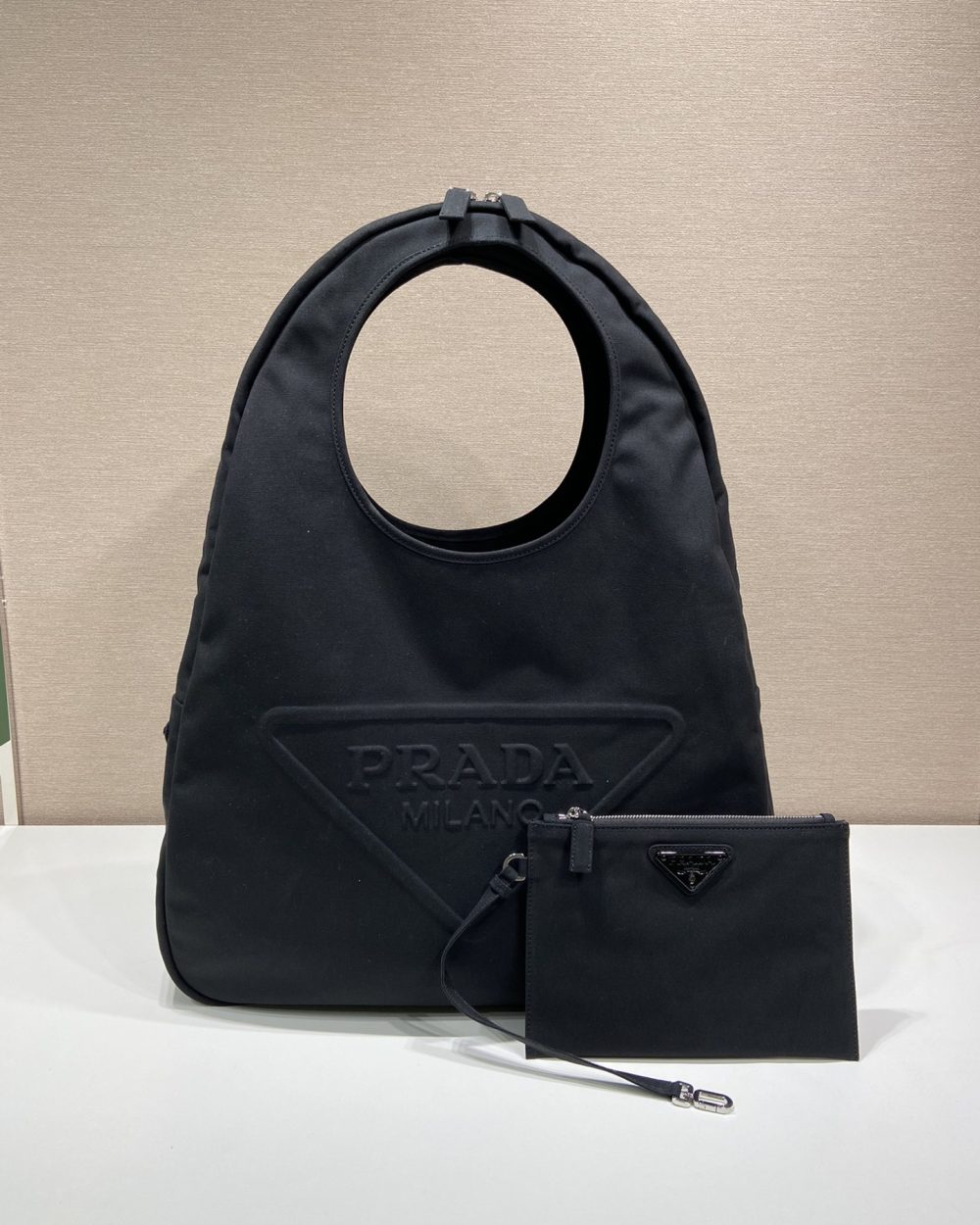 Prada Canvas Hobo Bag Black For Women, Women's Bags 25.6in/65cm 2VY005_010_F0002_V_OLO