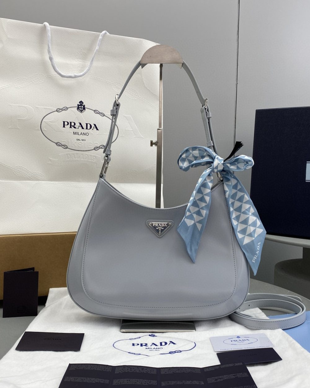 Prada Cleo Brushed Shoulder Bag Jade Green For Women, Women's Bags 11.8in/30cm