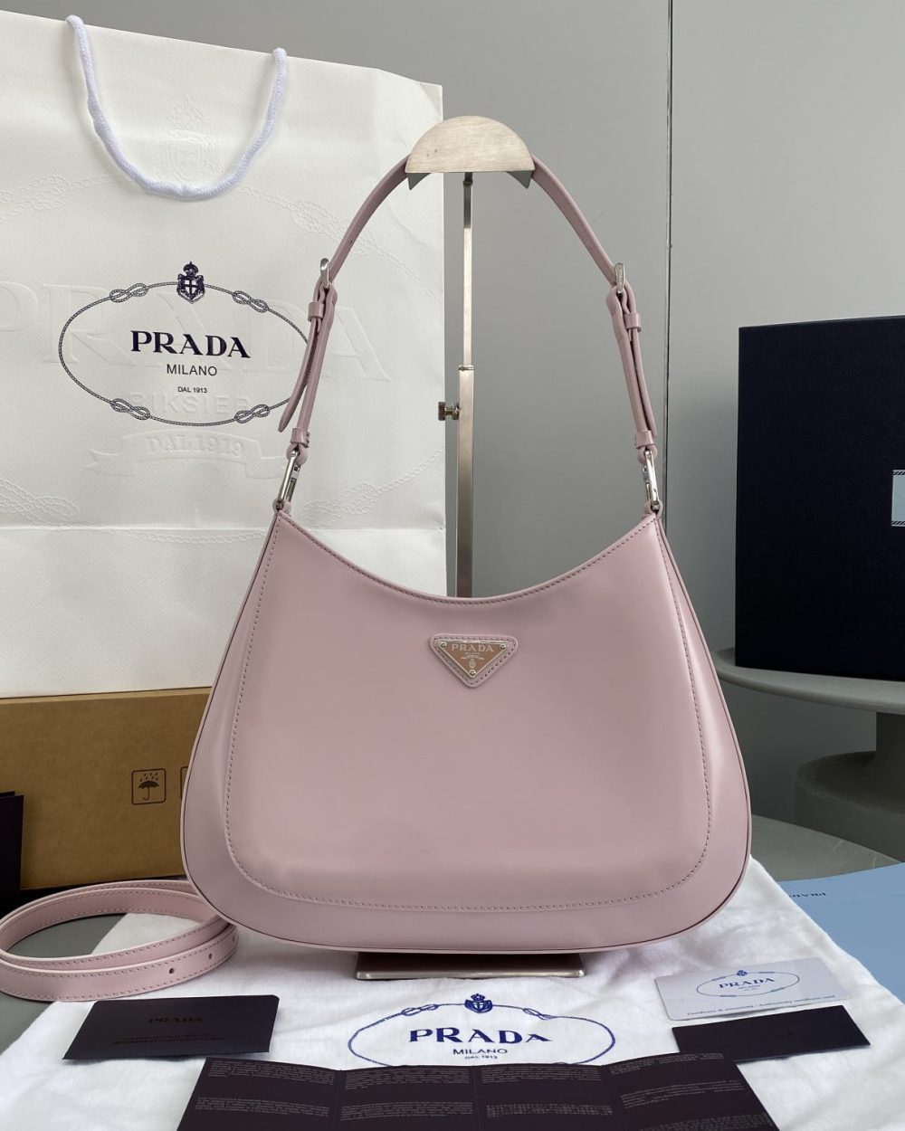Prada Cleo Brushed Shoulder Bag Pink For Women, Women's Bags 11.8in/30cm