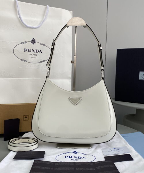 Prada Cleo Brushed Shoulder Bag White For Women, Women's Bags 11.8in/30cm 1BC156_ZO6_F0PG7_V_HOO