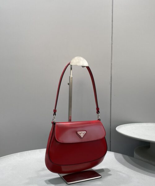 Prada Cleo Brushed Shoulder Bag With Flap Red For Women, Women's Bags 8.6in/22cm 1BD311_ZO6_F02SB_V_OOO