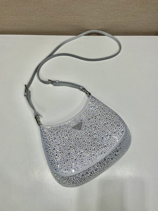 Prada Cleo Satin Bag With Crystals Silver For Women, Women's Bags 8.6in/22cm 1BC169_2AWL_F0934_V_HOO
