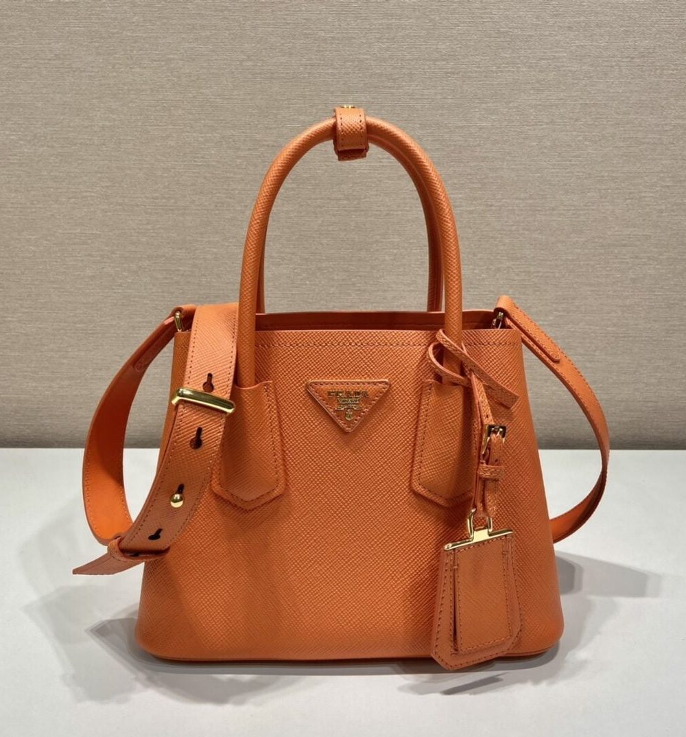 Prada Double Saffiano Mini Bag Orange For Women, Women's Bags 9.8in/25cm 1BG443_2A4A_F0049_V_XOO