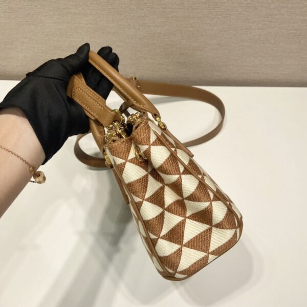 Prada Galleria Embroidered Jacquard Fabric Micro-Bag Brown/White For Women, Women's Bags 7.9in/20cm 1BA906_2FKL_F0I0U_V_XOM