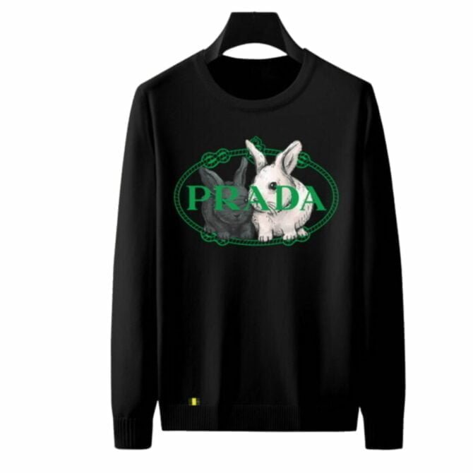 prada logo rabbit crewneck sweatshirt black for men 0sfuw