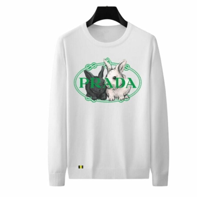 prada logo rabbit crewneck sweatshirt white for men wyajh